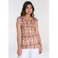 T-Shirt LAURA SCOTT, Damen, Gr. 34, beige (beige, rosa), Single Jersey, Obermaterial: 100% Viskose, gemustert, casual, figurumspielend hüftlang, Rundhals, ohne Ärmel, Shirts, figurumspielende Passform, gemustert, Rundhalsausschnitt