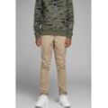 Chinos JACK & JONES JUNIOR "JPSTMARCO JJBOWIE SA BEIGE NOOS JNR", Jungen, Gr. 140, N-Gr, beige, Web, Obermaterial: 98% Baumwolle, 2% Elasthan, unifarben, modisch, slim fit knöchellang, Hosen