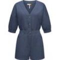 Jumpsuit RAGWEAR "Ipsie", Damen, Gr. L (40), Normalgrößen, blau (navy), Material: 65% Baumwolle, 35% Leinen, modisch, figurbetont Po-bedeckend, tiefer V-Ausschnitt, Halbarm Ärmel ohne Ärmelschlitz, Overalls, schicker, kurzer Damen Overall in Military-Look