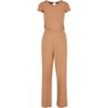 Jumpsuit URBAN CLASSICS "Urban Classics Damen Ladies Rib Wid Leg Jumpsuit", Damen, Gr. L, US-Größen, grau (schwarztaupe), 95% Polyester, 5% Elasthan, unifarben, loose fit, Rundhals, Kurzarm, Overalls