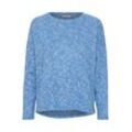 Rundhalspullover OXMO "Sweatshirt OXSanne", Damen, Gr. L, blau (strong blau melange), Obermaterial: 53% Polyester PES. 46% Viskose LENZING ECOVERO CV LenzEcov. 1% Elasthan EL., meliert, casual, hüftlang, Rundhals, Langarm, Sweatshirts