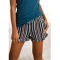 Schlafshorts S.OLIVER, Damen, Gr. 32/34, N-Gr, bunt (petrol, weinrot, gestreift), Jersey, Obermaterial: 50% Baumwolle, 50% Viskose, mehrfarbig, gemustert, gestreift, Basic, Basic kurz, Hosen, im Allover-Muster mit Kräuselsäumen