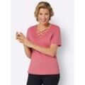 Kurzarmshirt CLASSIC BASICS "Kurzarm-Shirt", Damen, Gr. 40, rosa (flamingo), 100% Baumwolle, unifarben, V-Ausschnitt, Kurzarm, Shirts