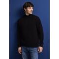 Stehkragenpullover STREET ONE MEN, Herren, Gr. L (42), schwarz, Web, 100% Baumwolle, unifarben, casual, normal normal, hoch geschlossener Ausschnitt, Langarm Bündchen, Pullover, aus reiner Baumwolle