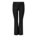 Lederimitathose ONLY CARMAKOMA "CARBLUSH MID FLARED COATED PNT NOOS", Damen, Gr. 42, Länge 32, schwarz, Obermaterial: 77% Viskose, 20% Nylon, 3% Elasthan, unifarben, modisch, skinny fit, Hosen