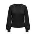 Rundhalspullover ONLY "ONLTAYLOR LIFE LS O-NECK BLING KNT", Damen, Gr. XS (34), schwarz detail:rhinestone, Strick, Rippstrick, Obermaterial: 70% Baumwolle, 30% Polyester, unifarben, modisch, regular fit, Rundhals, Langarm, Pullover