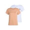 T-Shirt CALVIN KLEIN JEANS "2-PACK MONOLOGO SLIM TEE", Damen, Gr. M (38), dusty coral, brilliant weiß, Single Jersey, Obermaterial: 100% Baumwolle, feminin, Rundhals, Kurzarm, Shirts