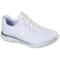 Slip-On Sneaker SKECHERS "SUMMITS", Damen, Gr. 35, silber (weiß, silberfarben), Textil, sportlich, Schuhe, Freizeitschuh, Komfortschuh mit stoßdämpfender Zwischensohle