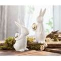 2x Osterhase "Classical" aus Porzellan, weiß mit Osterei in gold & silber, Hasen 20 + 23 cm hoch, Dekofigur, Dekohase