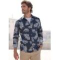 Hawaiihemd JOHN DEVIN "Regular Fit", Herren, Gr. S (37/38), N-Gr, blau (navy, creme), Web, Obermaterial: 100% Baumwolle, gemustert, casual, regular fit, Rundhals, Langarm Manschette, Hemden, Langarm, Freizeithemd mit Palmenprint aus reiner Baumwolle