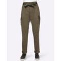 Cargohose HEINE, Damen, Gr. 38, Normalgrößen, grün (khaki), 97% Baumwolle, 3% Elasthan, Lederimitat:100% Polyurethan, unifarben, lang, Hosen