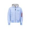 Bomberjacke ALPHA INDUSTRIES "Alpha Industries Men - Bomber Jackets MA-1 D-Tec", Herren, Gr. L, blau (light blau), Obermaterial: 100% Nylon, Futter: 100% Nylon, Kapuze: 75% Baumwolle, 25% Polyester, Füllung: 100% Polyester, Jacken