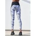 Leggings LASCANA ACTIVE "White Marble", Damen, Gr. 32/34, N-Gr, gelb (weiß, schwarz, gemustert, neongelb), Obermaterial: 85% Polyester, 15% Elasthan, gemustert, kontrastfarbene Details, sportlich, figurbetont lang, Hosen, im Marmor-Muster mit Seitenstreifen