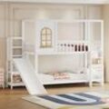 Okwish - Etagenbett für Kinderbett 90200 cm, Massivholz-Doppelbett, Hausform mit Fenster, Sicherheitsgitter-Design, mit Rutsche und