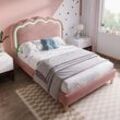 Okwish - Polsterbett led Einzelbett 90 x 190cm, Bettgestell mit Lattenrost und Verstellbares Kopfteil, Gepolstertes bett in Rosa,Bettrahmen