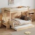 Okwish - Kinderbett, 90200/140200 cm, Ausziehbett 90190, Etagenbett aus Massivholz mit Sicherheitsstufen, Lattenrost, naturfarben