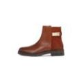 Stiefelette TOMMY HILFIGER "TH LOGO LEATHER MIX CHELSEA", Damen, Gr. 39, braun (cognac used), Glattleder, Veloursleder, used, unifarben, modisch, Schuhe, Blockabsatz, Businesschuh, Boots mit TH-Schmuckelement