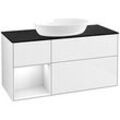 Villeroy und Boch Finion Waschtischunterschrank FA62GFGF 120cm, Abdeckplatte black matt, Regale Glossy white lacquer, Glossy white lacquer