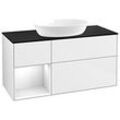 Villeroy und Boch Finion Waschtischunterschrank GA62GFGF 120cm, Abdeckplatte black matt, Emotion, Regale Glossy white lacquer, Glossy white lacquer