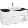 Villeroy und Boch Finion Waschtischunterschrank G832GFGF 120cm, Abdeckplatte black matt, Emotion, Regale Glossy white lacquer, Glossy white lacquer