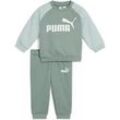 Trainingsanzug PUMA "MINICATS ESS RAGLAN CREW SET FL INF", Kinder, Gr. 104, grün moon, Fleece, Obermaterial: 68% Baumwolle, 32% Polyester, unifarben, sportlich, regular fit, Sportanzüge