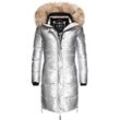 Wintermantel NAVAHOO "Halina", Damen, Gr. M (38), silber (silberfarben), Oberstoff: 100% Polyester, Futter: 100% Polyester, Wattierung: 100% Polyester, Ärmelfutter: 100% Polyester, Kunstpelz: 90% Polyacryl, 10% Polyester, modisch, tailliert ca. Mitte Oberschenkel, Langarm Ärmel ohne Ärmelschlitz Rippstrickbündchen, Mäntel, modischer Damen Winter Steppmantel mit Kapuze