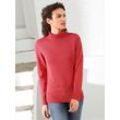 Rollkragenpullover CASUAL LOOKS "Pullover", Damen, Gr. 36, rot (korallenrot), 50% Baumwolle, 50% Polyacryl, unifarben, meliert, figurumspielend, Langarm, Pullover