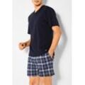 Pyjama S.OLIVER, Herren, Gr. 44/46, blau (marine, blau, kariert), Jersey, Obermaterial: 100% Baumwolle, kariert, kurz, V-Ausschnitt, Kurzarm abgesteppte Kante, Homewear-Sets, mit seitlichen Eingrifftaschen