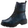 Winterstiefelette RIEKER, Damen, Gr. 43, blau (petrol), Lederimitat, modisch, Schuhe, mit schaftumspielender Schnürung