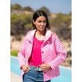 Shirtjacke HEINE "Sweatjacke", Damen, Gr. 48, pink (pink, ecru, geringelt), 62% Polyester, 33% Viskose, 5% Elasthan, gemustert, mehrfarbig, bedruckt, V-Ausschnitt, Langarm, Shirts