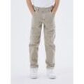 Chinohose NAME IT "NKMSILAS TAPERED TWI PANT 1320-TP NOOS", Jungen, Gr. 128, N-Gr, beige (winter twig), Twill, Obermaterial: 98% Baumwolle, 2% Elasthan, unifarben, casual, slim fit, Hosen