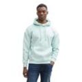 Hoodie TOM TAILOR DENIM, Herren, Gr. L, grün (sea foam), Sweatware, Obermaterial: 70% Baumwolle, 30% Polyester, bedruckt, casual, relaxed fit taillenbedeckt, Langarm Bündchen, Sweatshirts, mit Logo Print