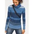 Rollkragenpullover KANGAROOS, Damen, Gr. 32/34 (XS), blau (blau, mittelblau), Strick, Obermaterial: 50% Baumwolle, 50% Polyacryl, gestreift, casual, figurbetont hüftlang, Langarm Rippbündchen, Pullover Pullover Rollkragenpullover Stehkragenpullover Strickpullover, gestreift mit hohem Stehkragen, Topseller