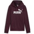 Kapuzensweatshirt PUMA "ESS+ METALLIC LOGO HOODIE FL", Damen, Gr. S, lila (midnight plum), Fleece, Obermaterial: 68% Baumwolle, 32% Polyester, unifarben, sportlich, regular fit normal, Rundhals, Langarm Bündchen, Sweatshirts