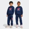 Trainingsanzug ADIDAS ORIGINALS "HOODIE SET", Kinder, Gr. 116, blau (night indigo), Obermaterial: 70% Baumwolle, 30% Polyester, sportlich, Sportanzüge