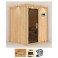 Sauna KARIBU "Norin", beige (naturbelassen), Bio-Kombiofen, externe Steuerung, 9 kW, Saunen, 9 KW-Bio-Ofen mit externer Steuerung