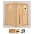 Sauna KARIBU "Norin", beige (naturbelassen), Bio-Kombiofen, externe Steuerung, 9 kW, Saunen, 9 KW-Bio-Ofen mit externer Steuerung