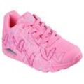 Wedgesneaker SKECHERS "UNO-SPREAD THE LOVE", Damen, Gr. 37, rosa (rosa, pink), Lederimitat, kontrastfarbene Details, sportlich, Schuhe Sneaker, Freizeitschuh, Halbschuh, Schnürschuh mit auffälligem Graffiti-Print, Topseller