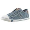 Slip-On Sneaker MUSTANG SHOES, Damen, Gr. 36 (3,5), blau (rauchblau), Textil, Lederimitat, sportlich, Schuhe, Slipper, Sommerschuh, Freizeitschuh mit praktischem Gummizug