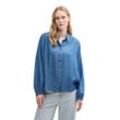 Hemdbluse TOM TAILOR, Damen, Gr. 34, blau (blau denim), Denim/Jeans, Obermaterial: 100% Lyocell, unifarben, casual, regular fit taillenbedeckt, Langarm elastischer Bund, Blusen, mit Kent Kragen