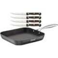 Grillpfanne PINTINOX "ST1", grau (schwarz, edelstahlfarben), Ø:26cm, Pfannen, Induktionsgeeignet, inkl. 4 Steakmessern