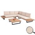 Garten-Garnitur MCW-H54, Garnitur Sitzgruppe Lounge-Set, Spun Poly Akazie Holz MVG Alu ~ hellbraun, Polster beige