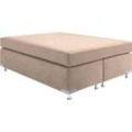 Boxspringbett "Holland", beige (sand), B:142cm L:201cm, Microvelours (100% Polyester), WESTFALIA SCHLAFKOMFORT, Komplettbetten, Boxspringbett, ohne Kopfteil, frei im Raum stellbar