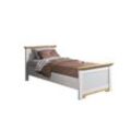 Bett HOME AFFAIRE "Rauna, Landhausstil, edles Design mit Lamellen und Kassetten, 2 Farben", weiß (weiß, honig, weiß, honig, weiß, honig), B:105cm H:85cm L:206cm, Betten, FSC zertifiziertes Kieferholz, massive Qualität mit Lattenrost