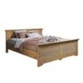 Bett HOME AFFAIRE "Rauna, Landhausstil, edles Design mit Lamellen und Kassetten, 2 Farben", beige (natur, natur, natur), B:195cm H:85cm L:206cm, Betten, FSC zertifiziertes Kieferholz, massive Qualität mit Lattenrost