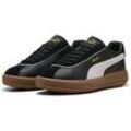 Sneaker PUMA "CLUB KLASSIKA", Gr. 38,5, schwarz-weiß (puma schwarz, puma weiß, puma gold), Leder, sportlich, Schuhe