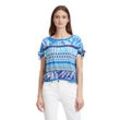 Kurzarmshirt BETTY BARCLAY "Betty Barclay Casual-Shirt mit Raffung", Damen, Gr. 46, blau (blau, weiß), Jersey, Obermaterial: 95% Viskose, 5% Elasthan., feminin, figurumspielend normal, U-Boot-Ausschnitt, Kurzarm, Shirts, Druck