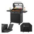 Juskys BBQ Gasgrill Savannah - 4 Brenner & 1 Seitenbrenner - Stahl Grill mit Gusseisen Grillrost