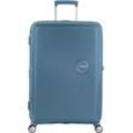 Hartschalen-Trolley AMERICAN TOURISTER "SOUNDBOX 77", Gr. B/H/T: 51,5cm x 77cm x 29,5cm 97 l, blau (stone blau), Polypropylen, unifarben, Koffer, Reisekoffer Trolley Aufgabegepäck TSA-Zahlenschloss Volumenerweiterung