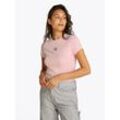 T-Shirt TOMMY JEANS "TJW SLIM ESSENTIAL LOGO 2 TEE", Damen, Gr. L (40), precious pink, Single Jersey, Obermaterial: 70% Baumwolle, 30% Viskose, unifarben, Basic, slim fit kurz, Rundhals, Kurzarm abgesteppt, Shirts, mit Logoschriftzug